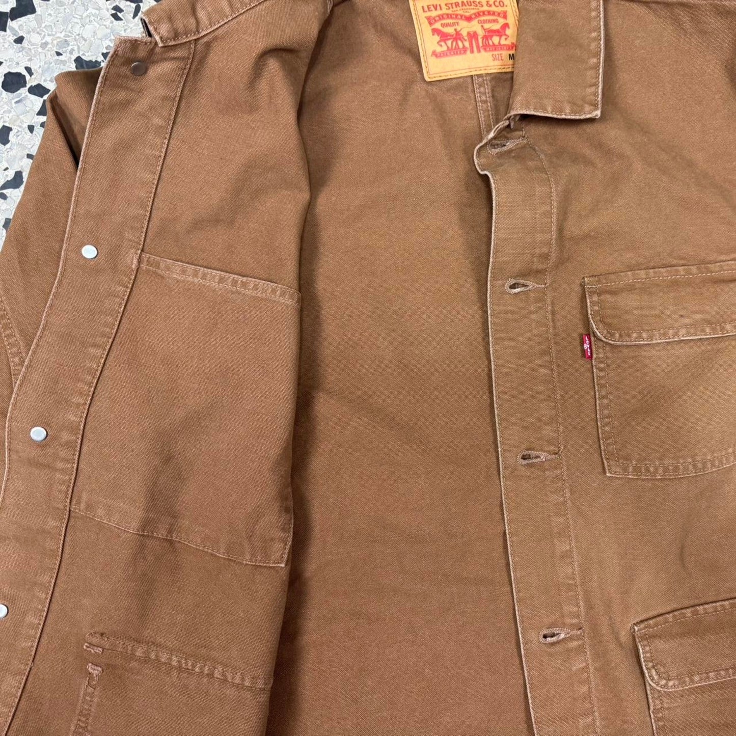 VINTAGE Y2K LEVIS TAN KHAKI CHORE WORK JACKET: