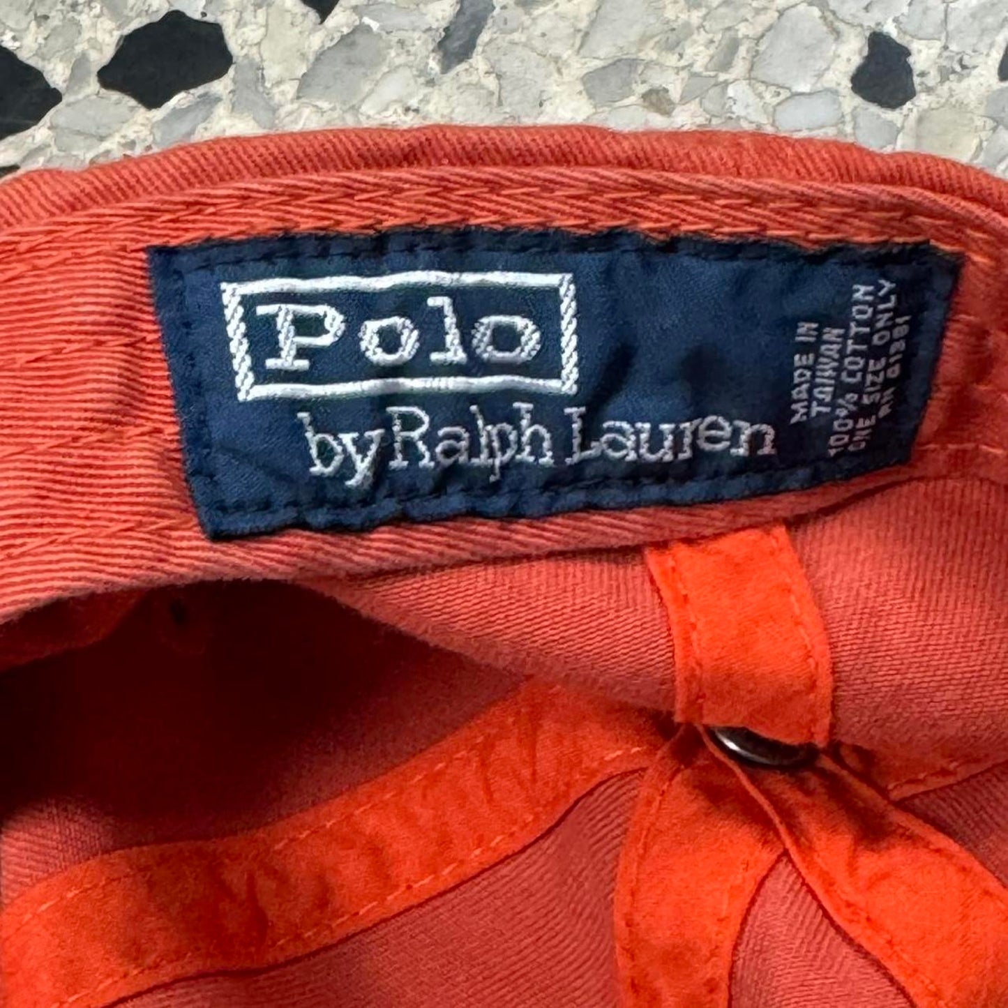 VINTAGE Y2K POLO BY RALPH LAUREN ORANGE STRAPBACK W/ LEATHER STRAP: