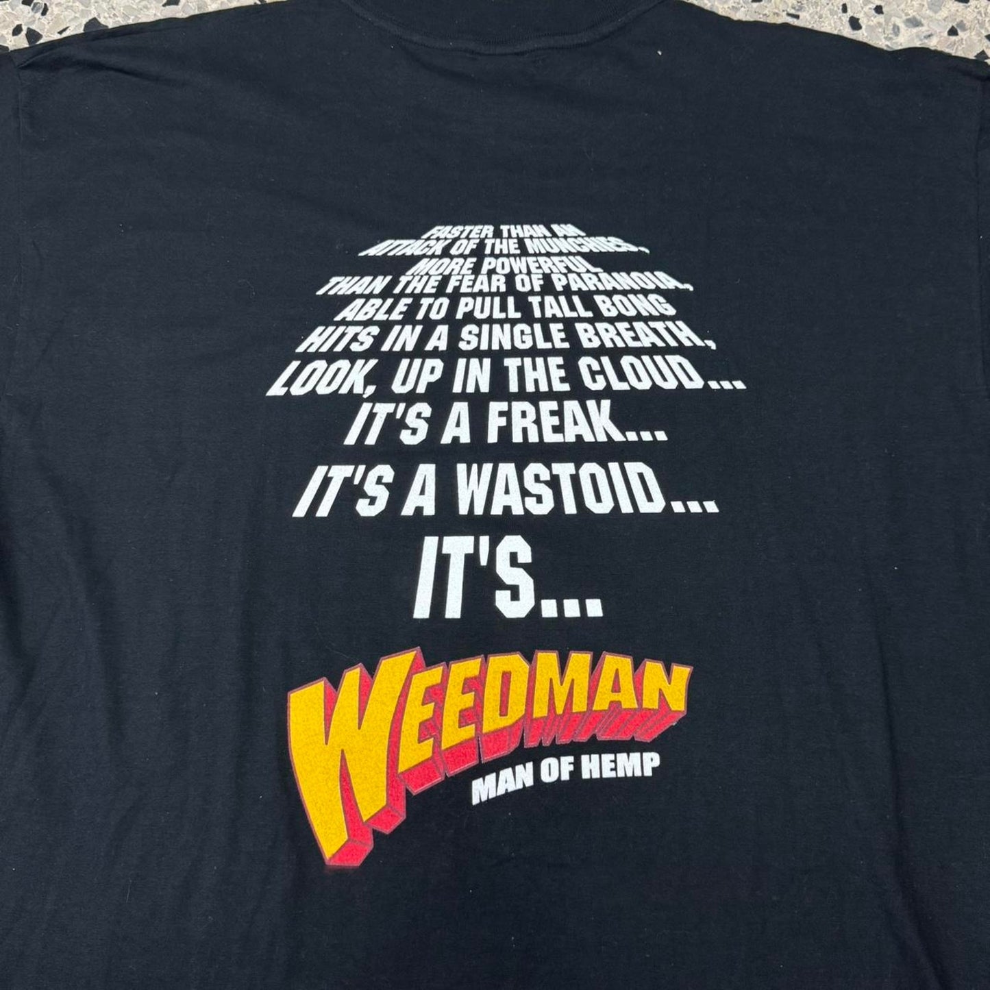 VINTAGE Y2K WEEDMAN MAN OF HEMP SUPERHERO PARODY TEE:
