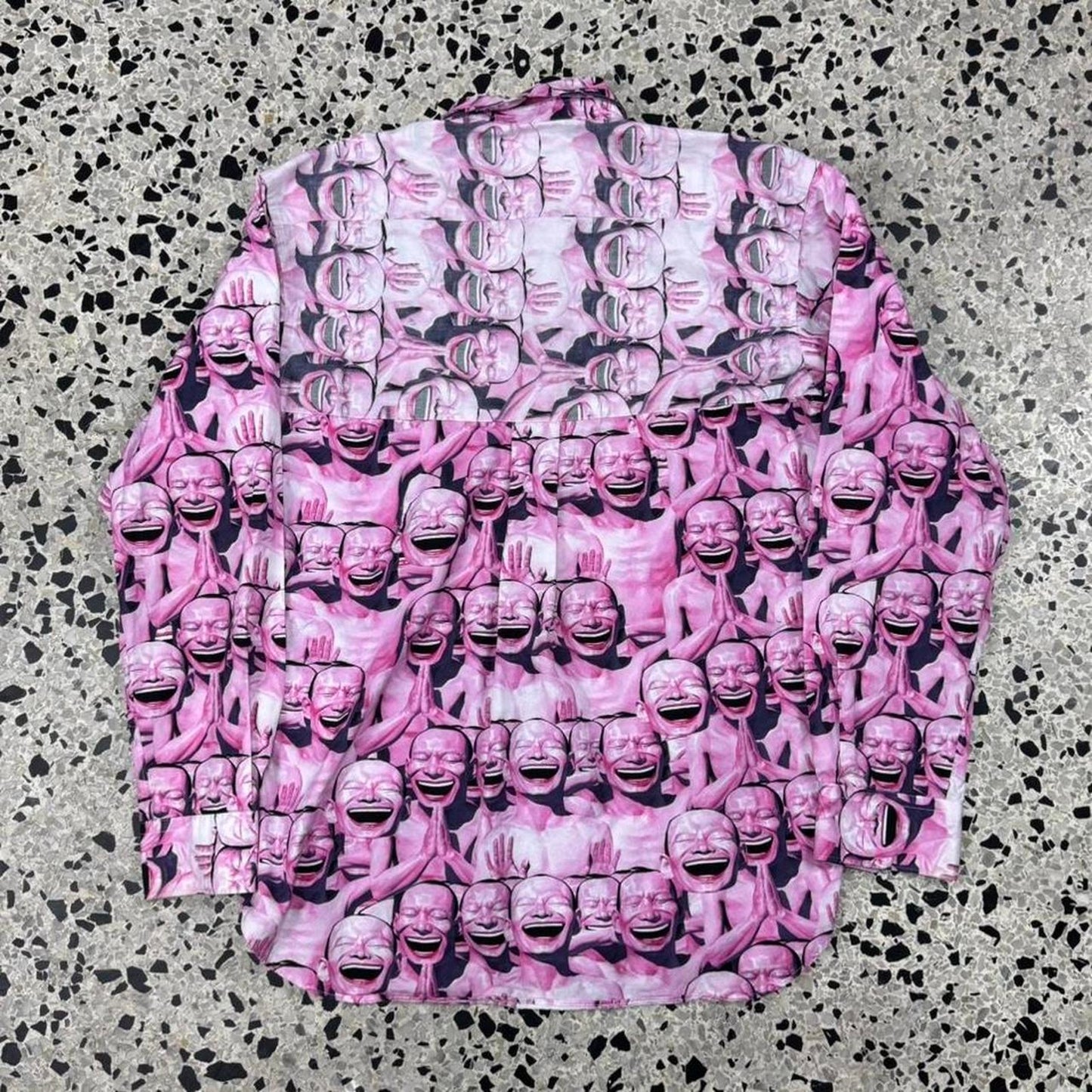 COMME DES GARCONS SHIRT X YUE MINJUN LAUGHING MAN AOP SHIRT:
