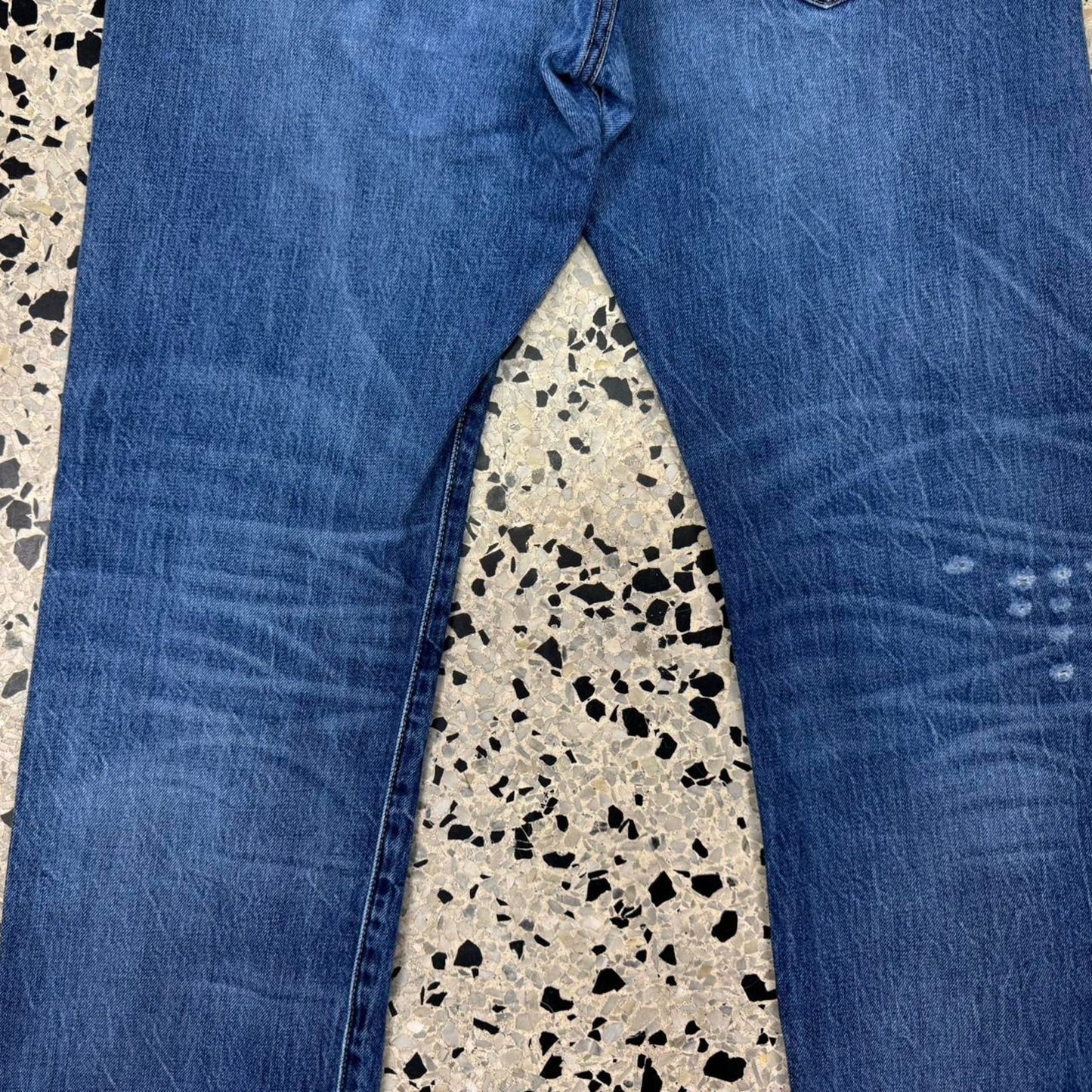 VINTAGE Y2K LEVIS 501 MADE IN USA WHITE OAK REPAIRED SELVEDGE DENIM JEANS: