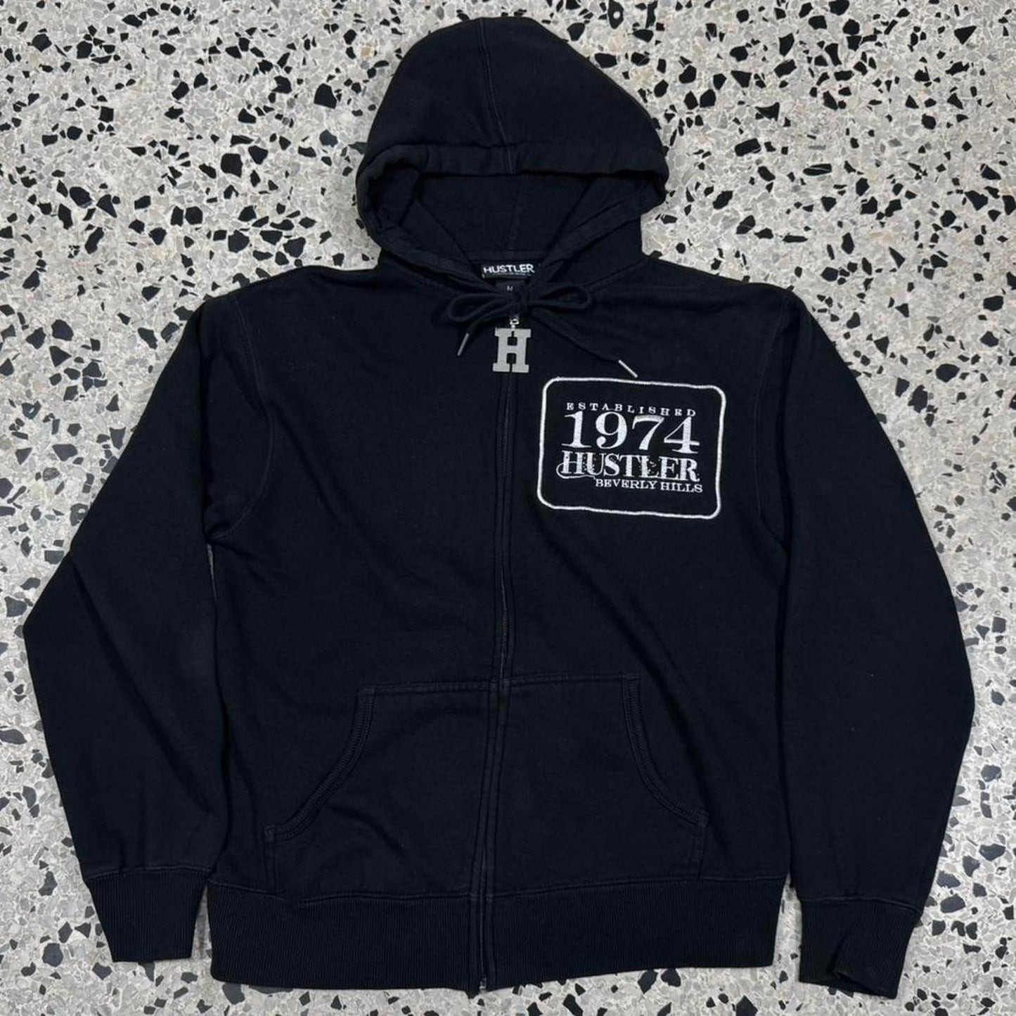 VINTAGE Y2K HUSTLER MAGAZINE EMBROIDERED ZIP UP PROMO HOODIE:
