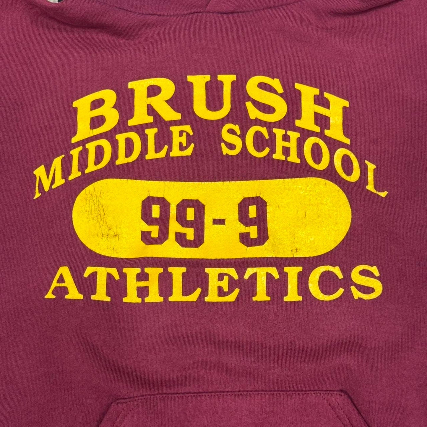 VINTAGE Y2K RUSSELL ATHLETIC BRUSH MIDDLE SCHOOL ATHLETICS 99-9 HOODIE: