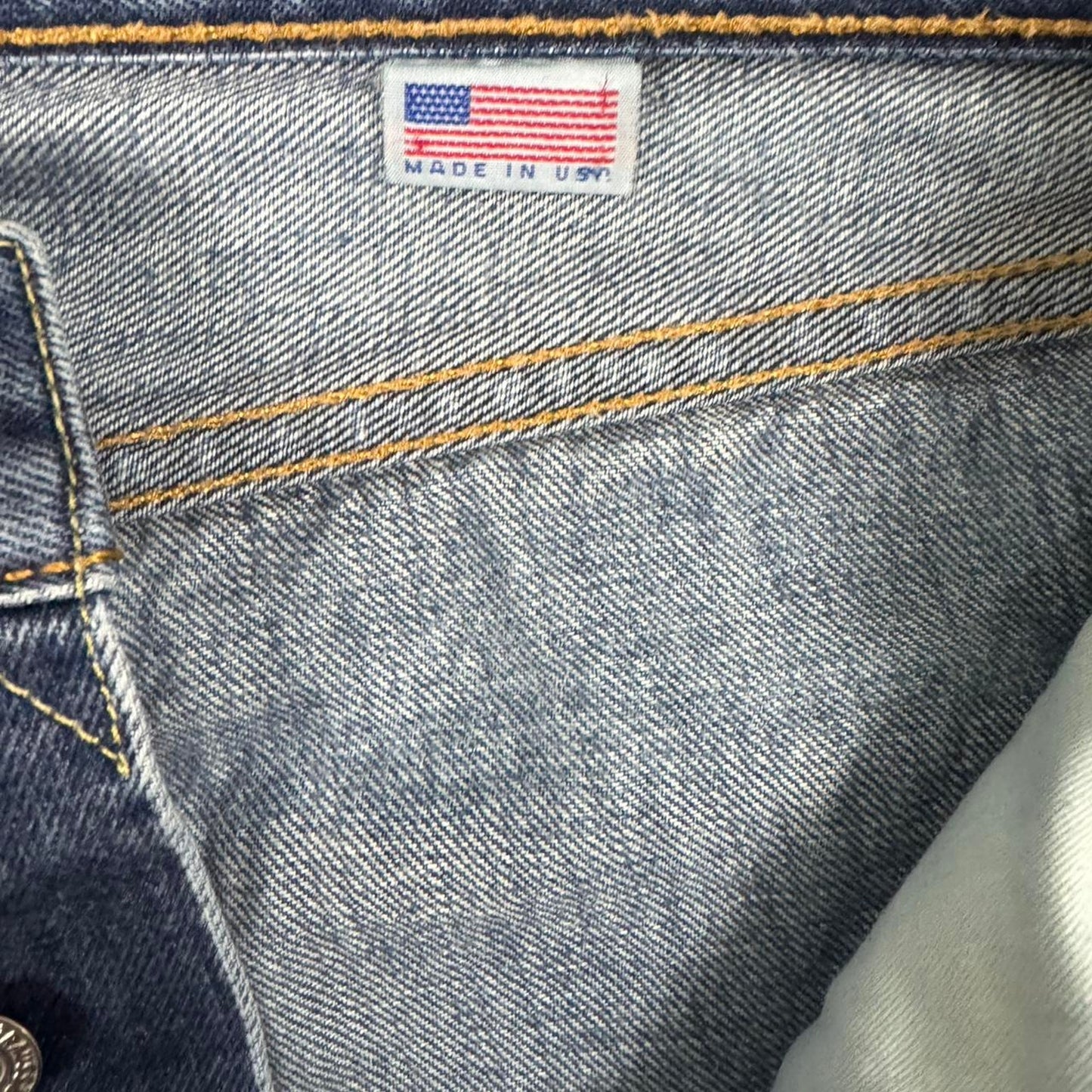 VINTAGE Y2K LEVIS 501 MADE IN USA WHITE OAK REPAIRED SELVEDGE DENIM JEANS: