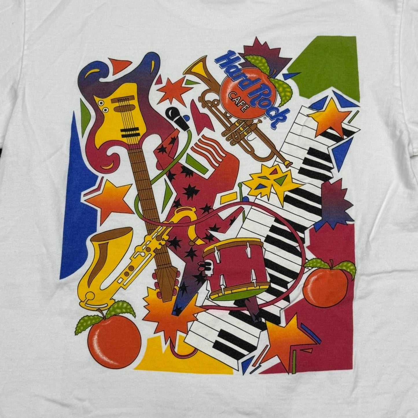 VINTAGE 90S HARD ROCK CAFÉ ATLANTA ORANGE ABSTRACT JAZZ PROMO TEE: