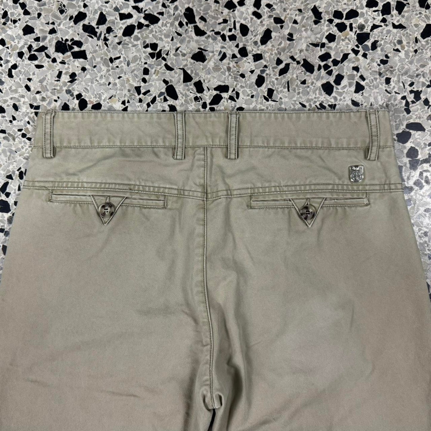 VINTAGE Y2K BMW BRANDED KHAKI BEIGE WORK PANTS W/ METAL BMW EMBLEM: