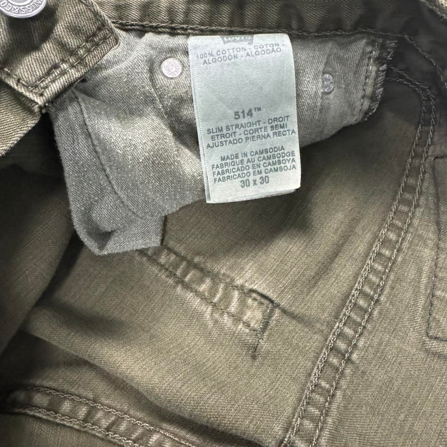 VINTAGE Y2K LEVIS 514 OLIVE OVERDYED DENIM JEANS: