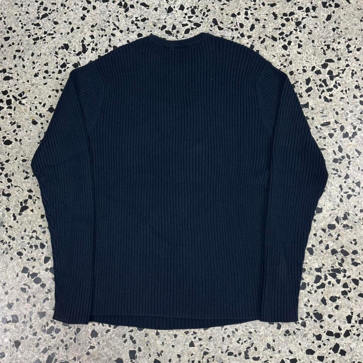 VINTAGE Y2K AEROPOSTALE STRIPED NAVY BLUE RIBBED CREWNECK SWEATER: