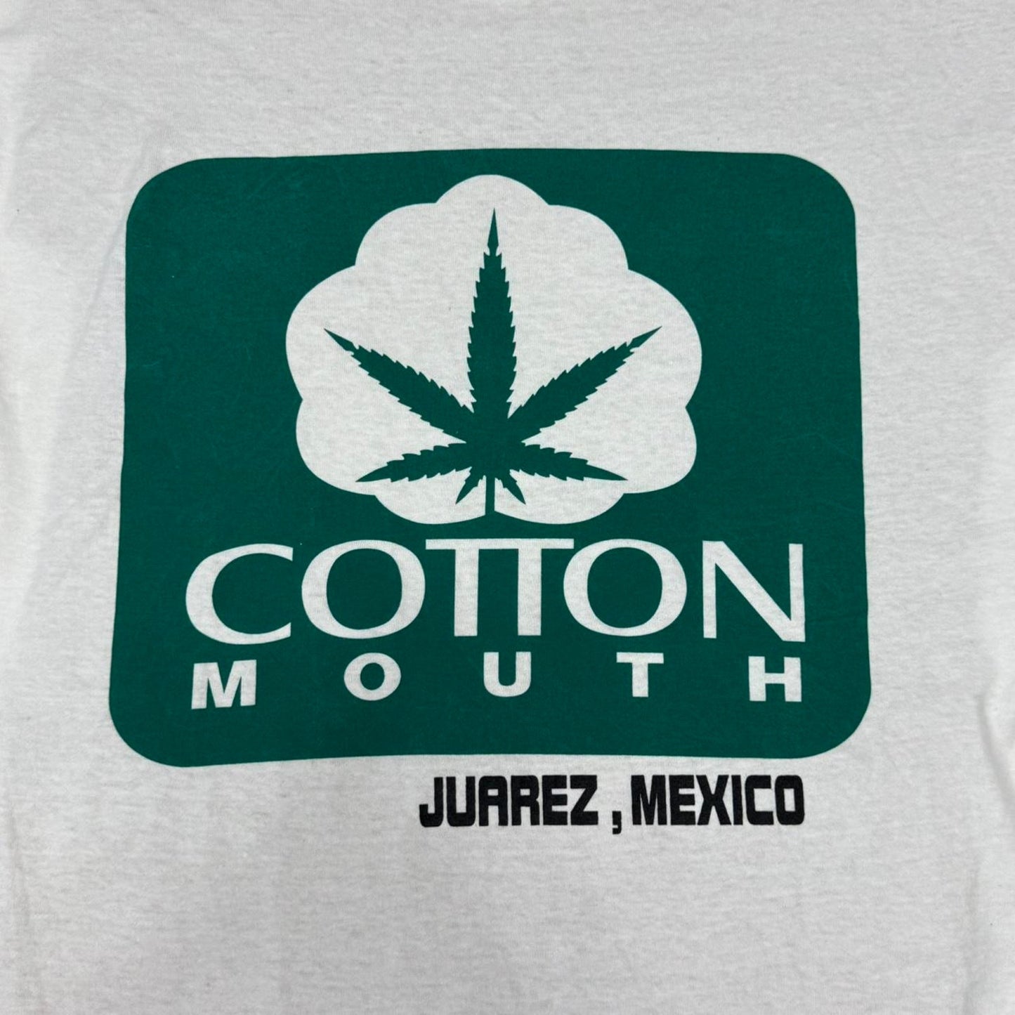 VINTAGE Y2K MINIMAL WEED LOGO COTTON MOUTH TOURIST TEE: