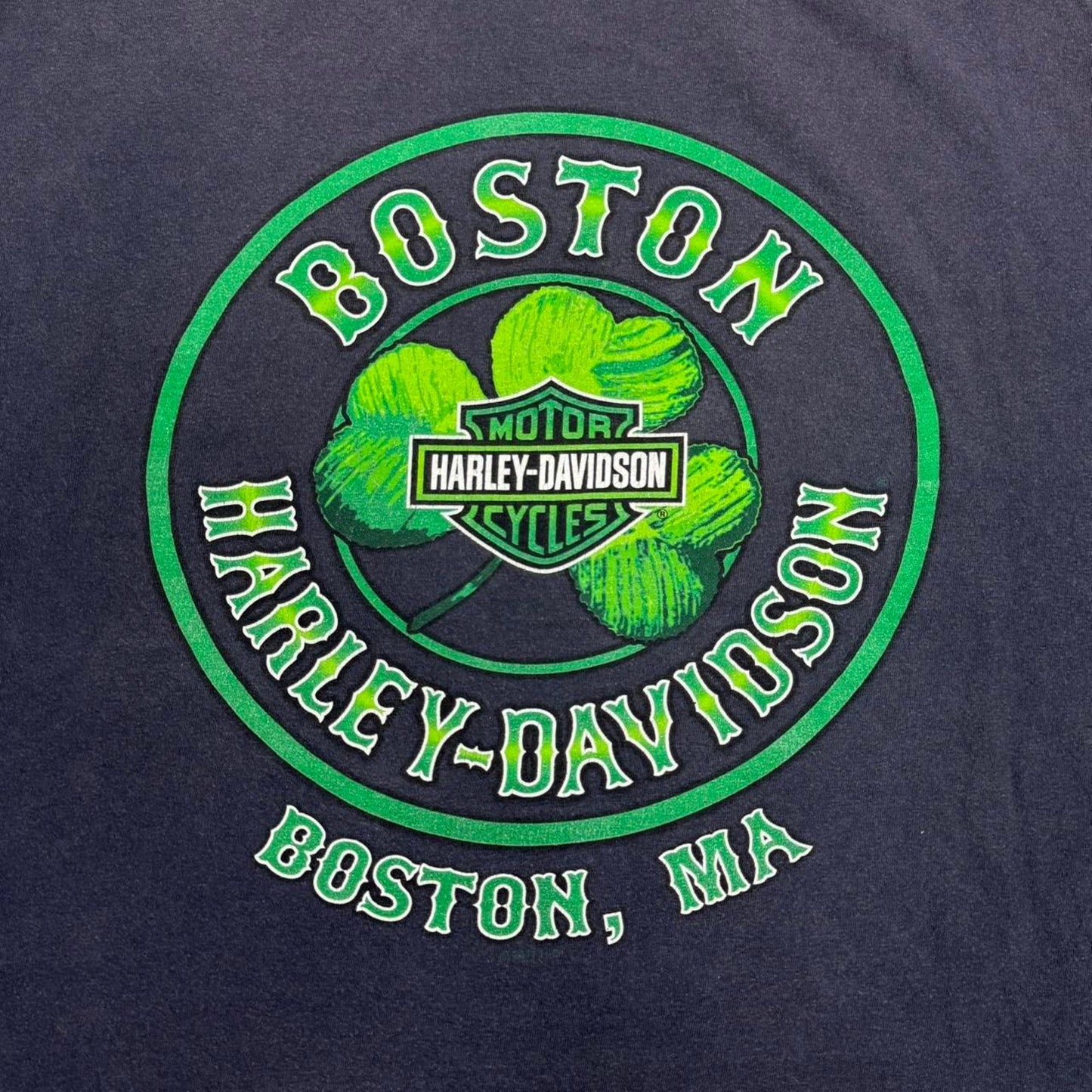 VINTAGE Y2K HARLEY DAVIDSON BLUE EMBLEM X BOSTON HARLEY DAVIDSON TEE: