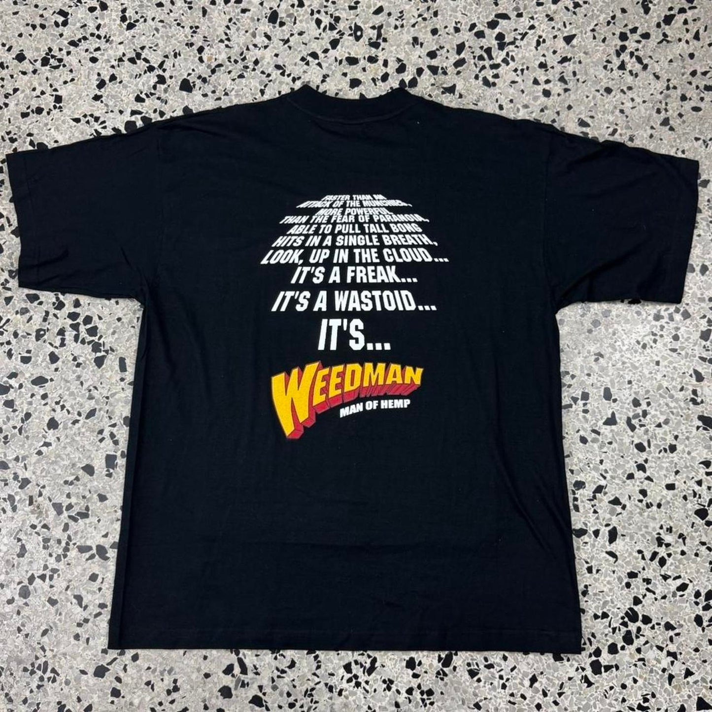 VINTAGE Y2K WEEDMAN MAN OF HEMP SUPERHERO PARODY TEE: