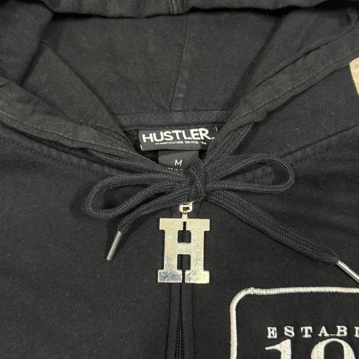 VINTAGE Y2K HUSTLER MAGAZINE EMBROIDERED ZIP UP PROMO HOODIE: