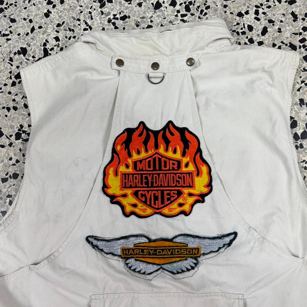 VINTAGE 90S Y2K CUSTOM HARLEY DAVIDSON HUNTING VEST W/ HOOD: