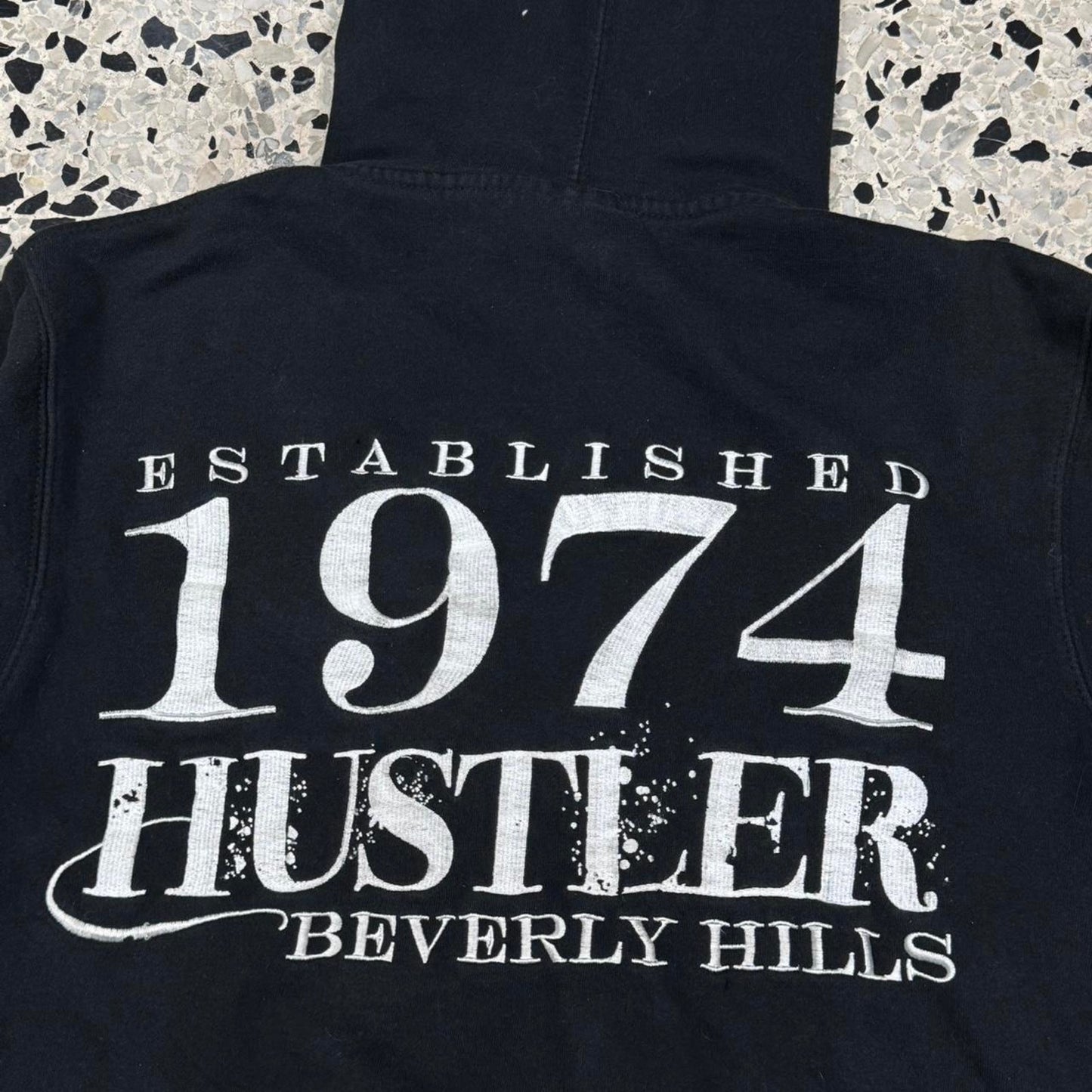 VINTAGE Y2K HUSTLER MAGAZINE EMBROIDERED ZIP UP PROMO HOODIE: