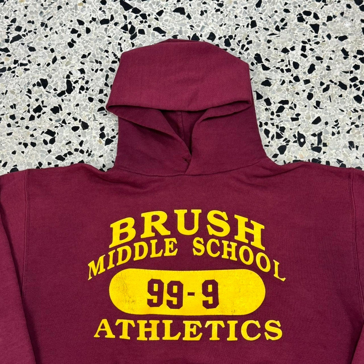 VINTAGE Y2K RUSSELL ATHLETIC BRUSH MIDDLE SCHOOL ATHLETICS 99-9 HOODIE: