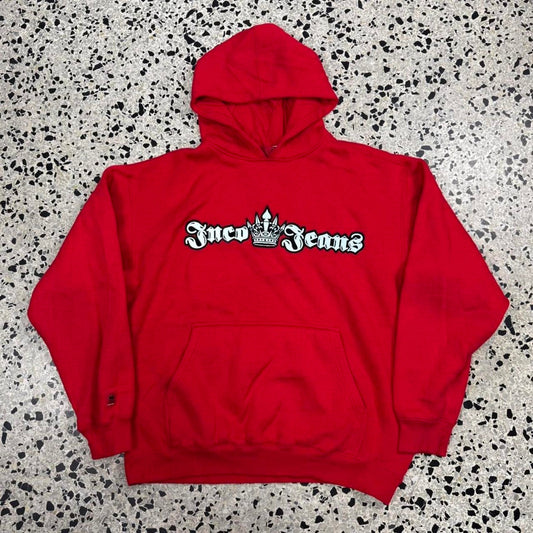 VINTAGE 90S Y2K JNCO JEANS CROWN REFLECTIVE RED HOODIE: