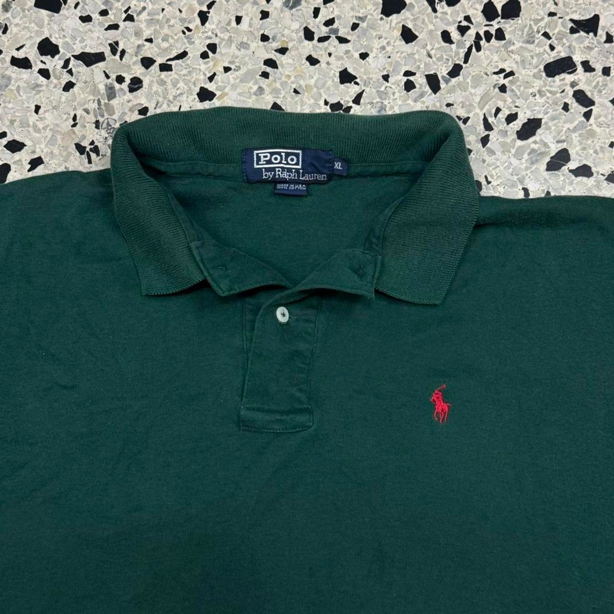 VINTAGE 80S 90S POLO RALPH LAUREN MADE IN USA FOREST GREEN POLO SHIRT: