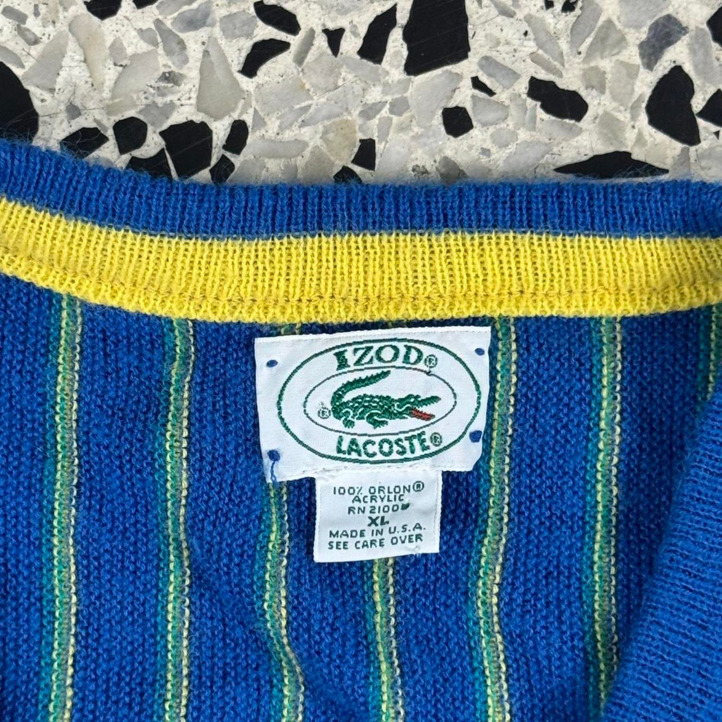 VINTAGE 70S 80S IZOD LACOSTE MADE IN USA V NECK VERTICAL STRIPED SWEATER:
