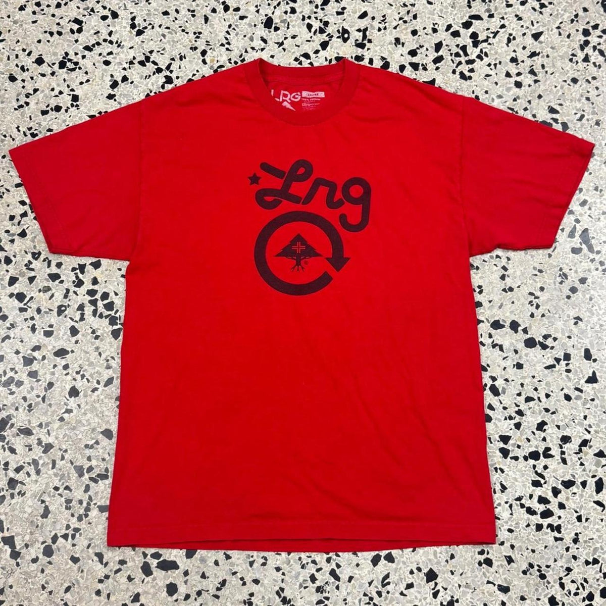 VINTAGE Y2K LIFTED RESEARCH GROUP LRG RED CLASSIC LOGO TEE: