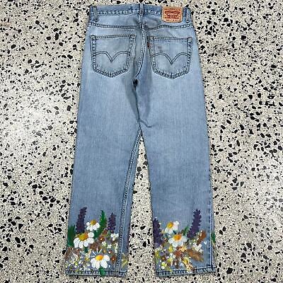 VINTAGE Y2K LEVIS 505 HAND PAINTED HUMMINGBIRD DENIM JEANS: