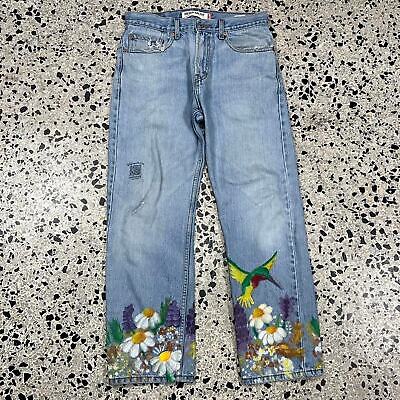 VINTAGE Y2K LEVIS 505 HAND PAINTED HUMMINGBIRD DENIM JEANS: