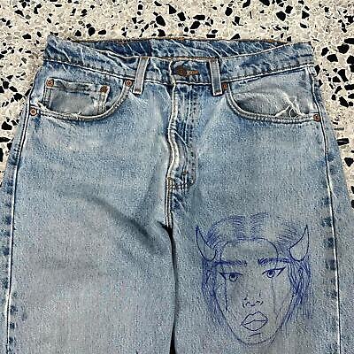 VINTAGE Y2K LEVIS 505 DIABLA HAND DRAWN MODERN PUNK JEANS: