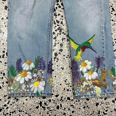 VINTAGE Y2K LEVIS 505 HAND PAINTED HUMMINGBIRD DENIM JEANS: