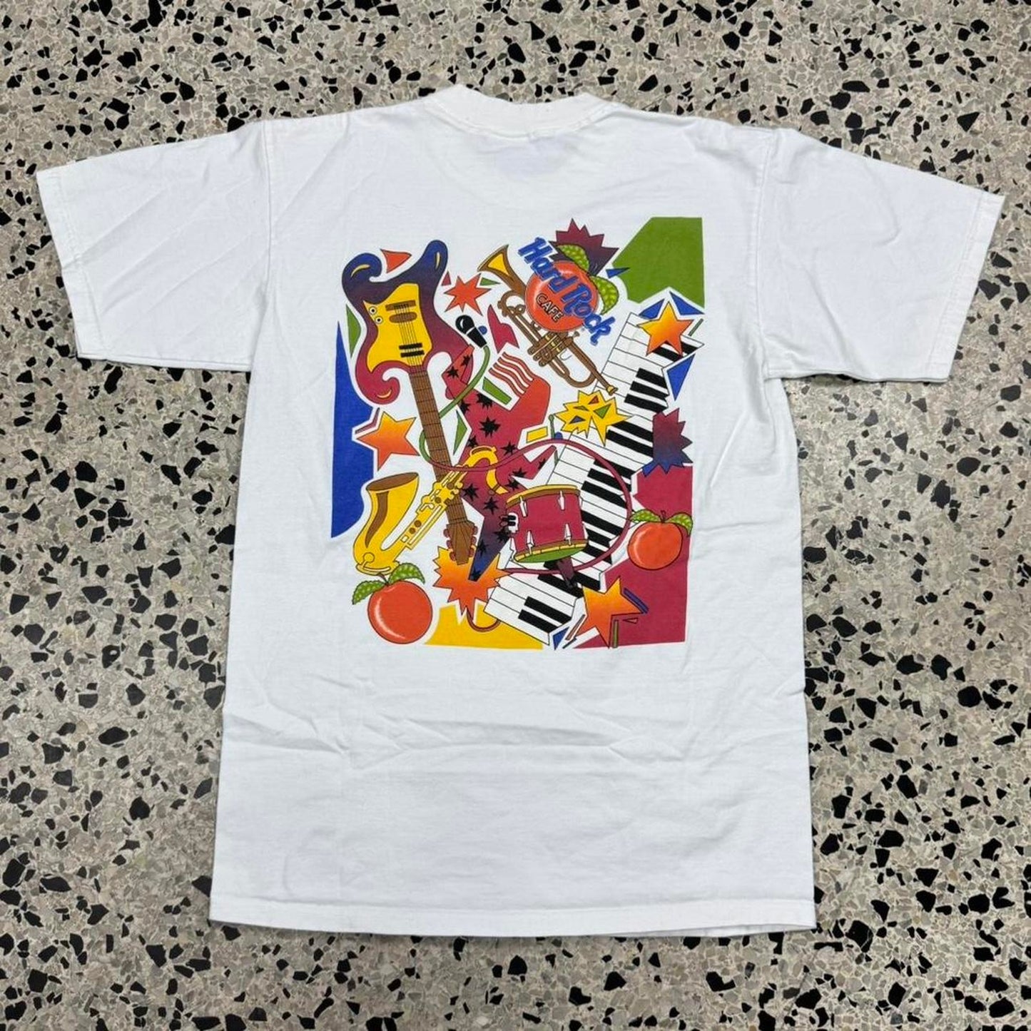 VINTAGE 90S HARD ROCK CAFÉ ATLANTA ORANGE ABSTRACT JAZZ PROMO TEE: