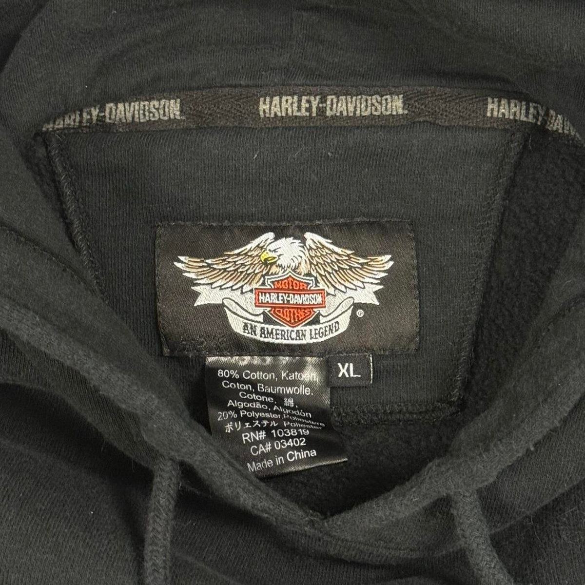 VINTAGE Y2K 2009 HARLEY DAVIDSON CHAIN WINGED SKULL PULLOVER HOODIE: