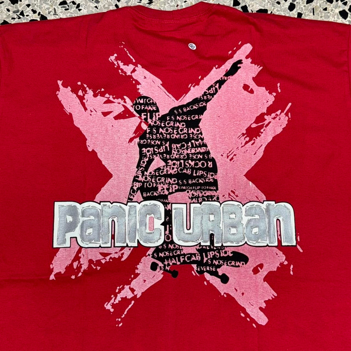VINTAGE Y2K PANIC URBAN STREETWEAR DOUBLE SIDED SKATEBOARD TEE: