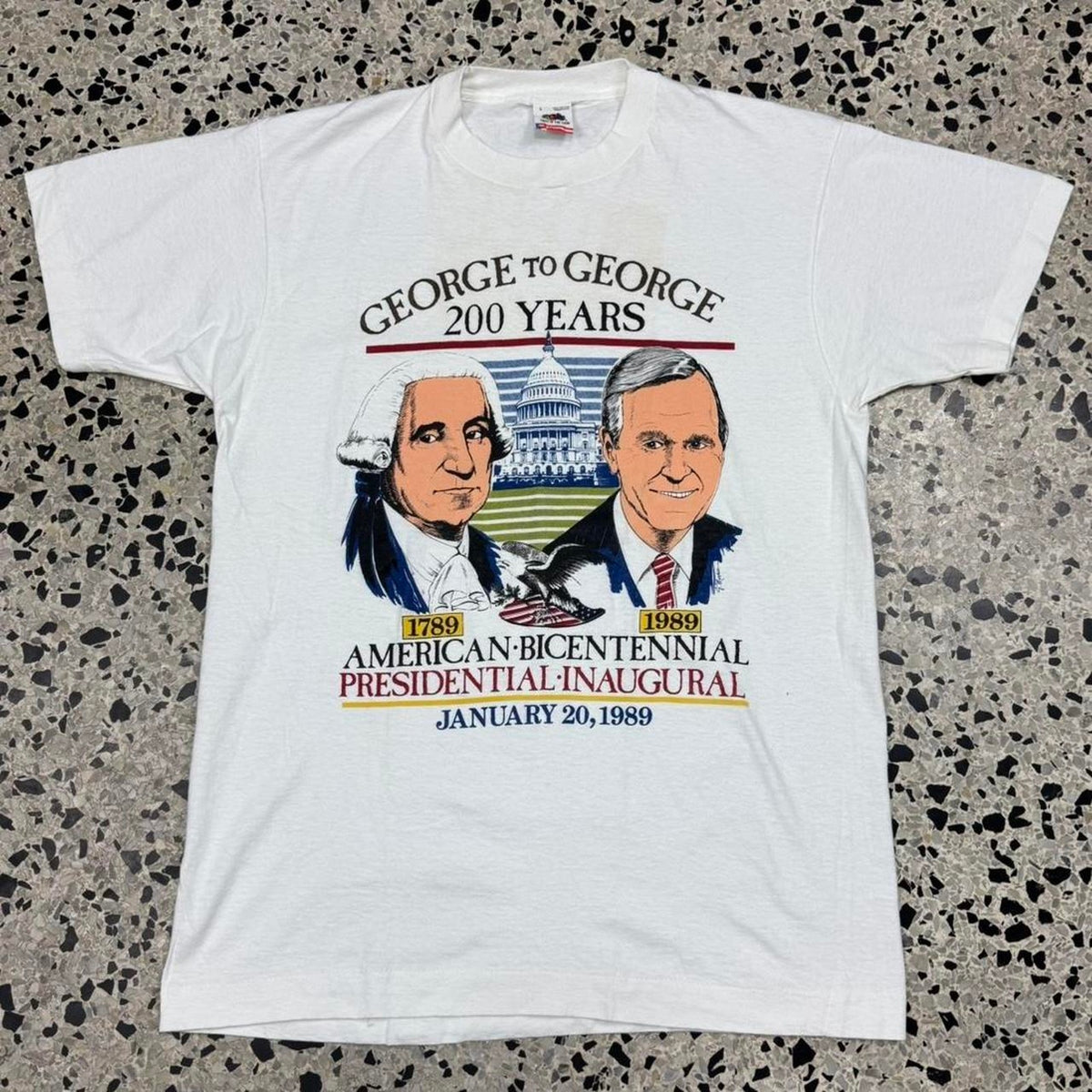 VINTAGE 80S 1989 SINGLE STITCH GEORGE TO GEORGE 200 YEARS PRESIDENTIAL INAUGURATION POLITICAL TEE: