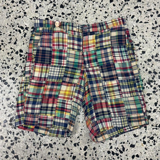 POLO RALPH LAUREN MADRAS PLAID PATCHWORK SHORTS: