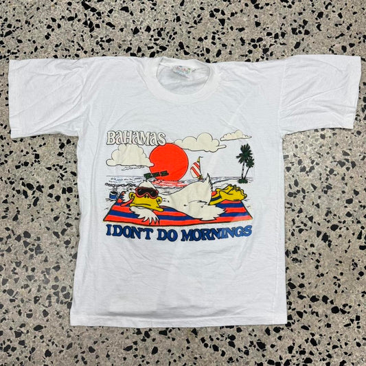 VINTAGE 90S SINGLE STITCH DUCK DON’T DO MORNINGS BAHAMAS TOURIST TEE: