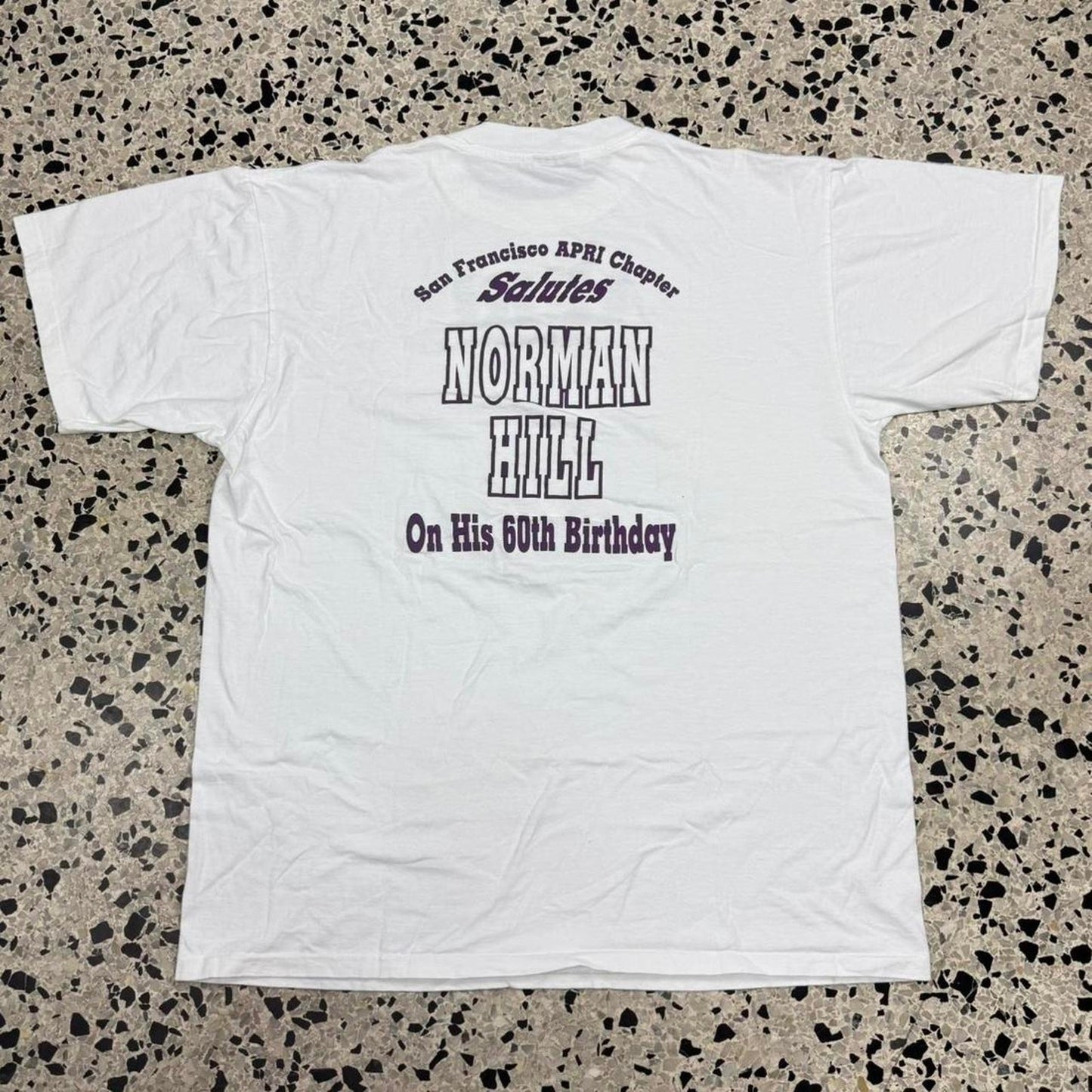 VINTAGE 90S SINGLE STITCH APRI SALUTES NORMAN HILL ON HIS 60TH BIRTHDAY TEE: