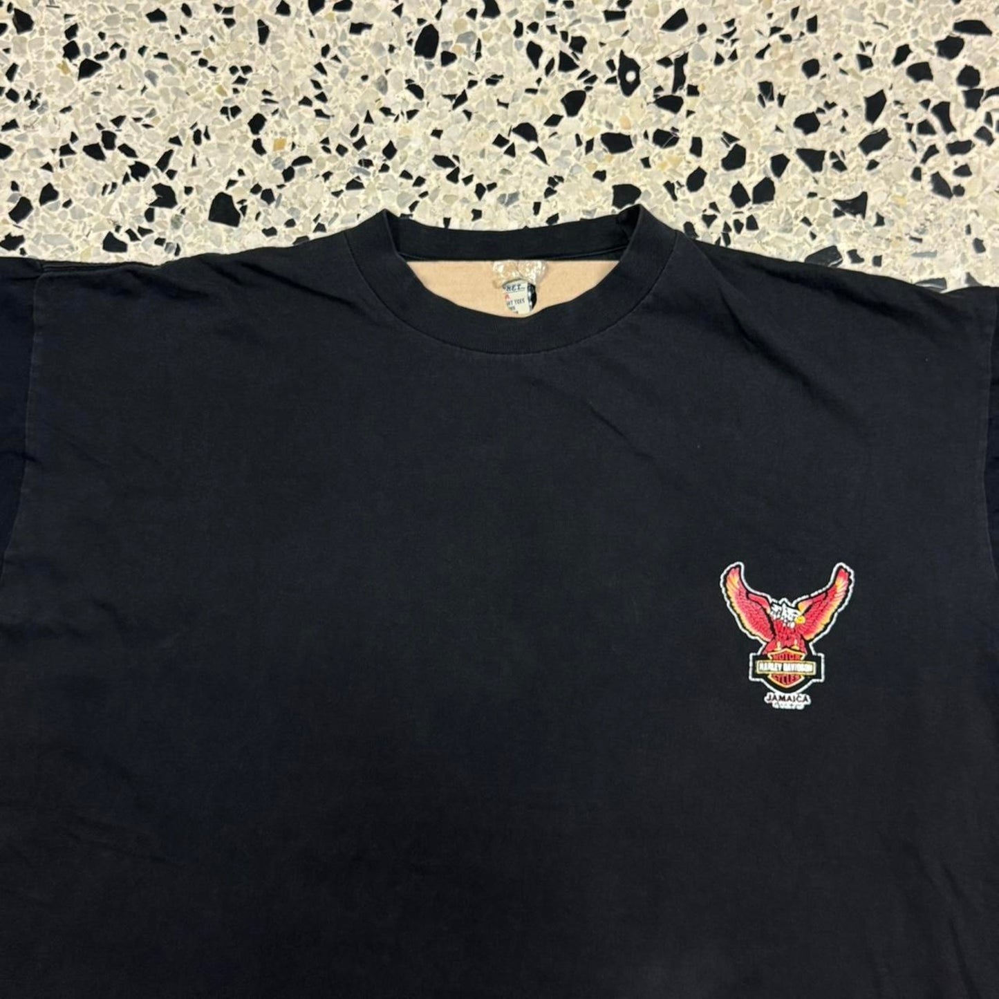 VINTAGE Y2K HARLEY DAVIDSON JAMAICA EAGLE EMBLEM TEE: