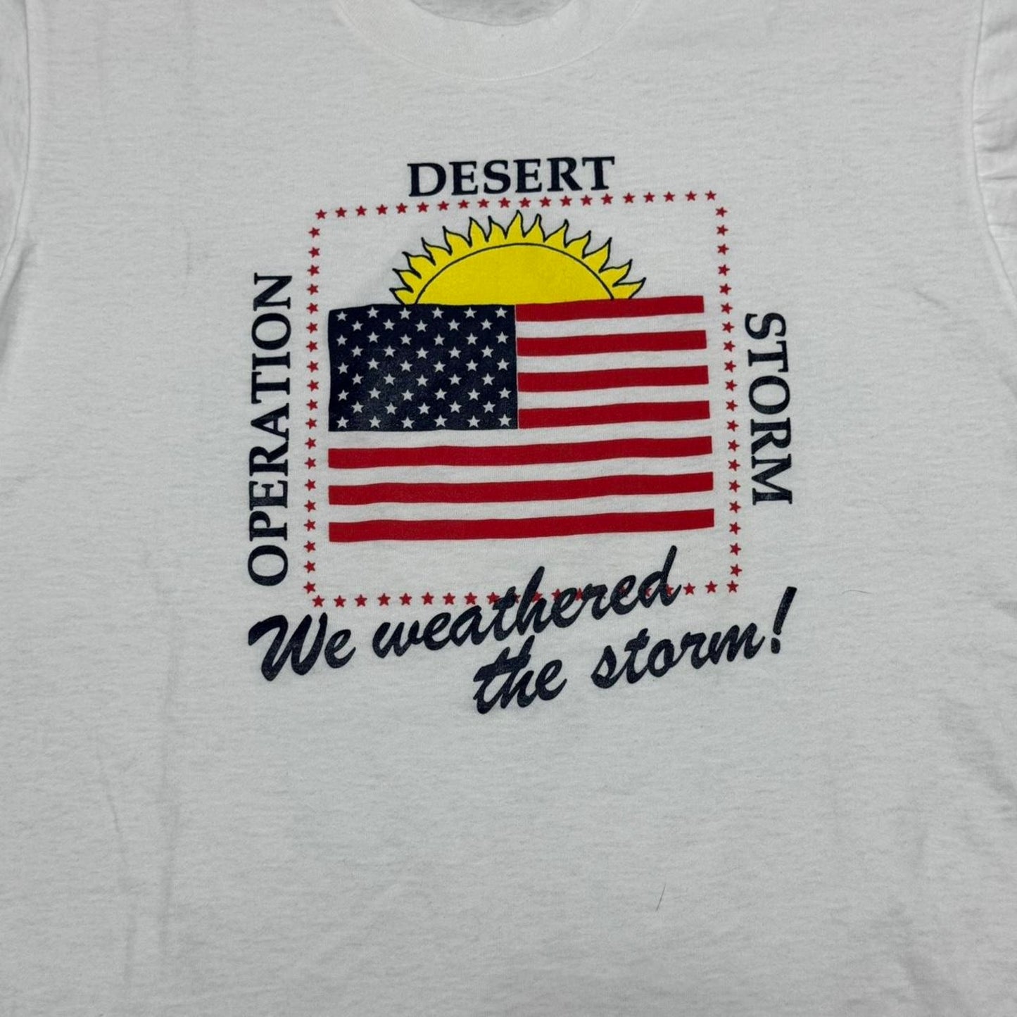VINTAGE 90S SINGLE STITCH DESERT STORM WE WEATHERED THE STORM TEE: