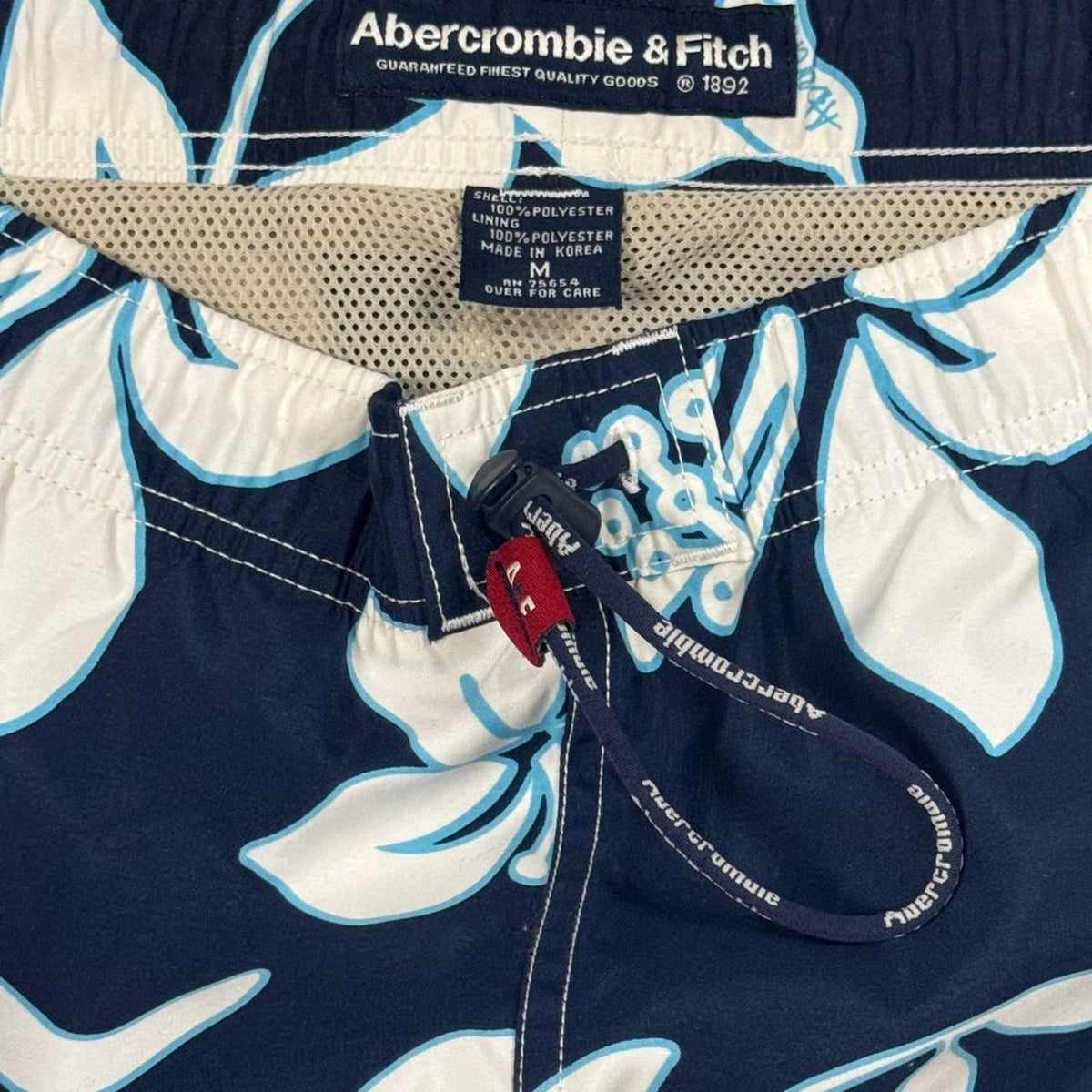 VINTAGE Y2K ABERCROMBIE & FITCH BLUE FLORAL CARGO SWIM TRUNK SHORTS: