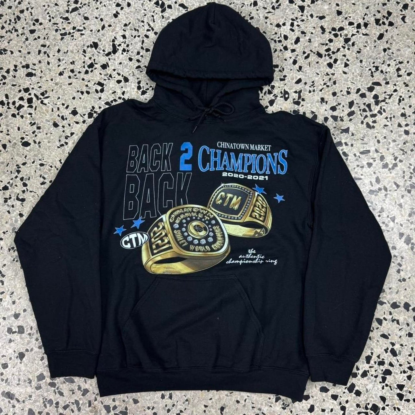 CHINATOWN MARKET BACK TO BACK SMILEY WORLD CHAMPIONS HOODIE: