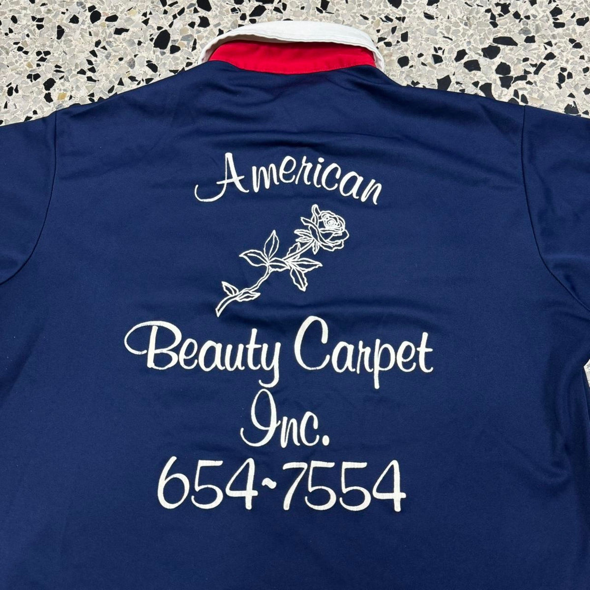 VINTAGE 70S KING LOUIE CREATION AMERICAN BEAUTY CARPET INC. BOWLING POLO SHIRT: