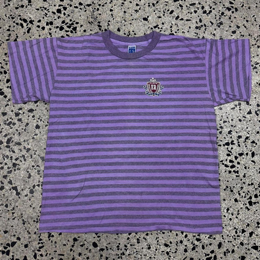VINTAGE 80S 90S SINGLE STITCH ELBOW REEF PURPLE & VIOLET STRIPED TEE: