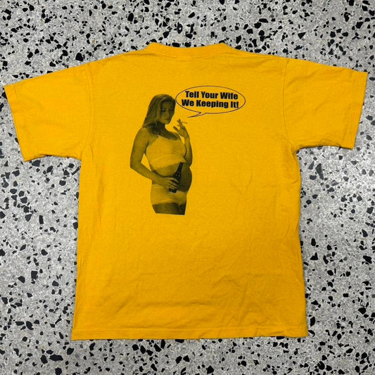 VINTAGE Y2K PRACTICE SAFE SEX PREGNANT GIRLFRIEND TEE: