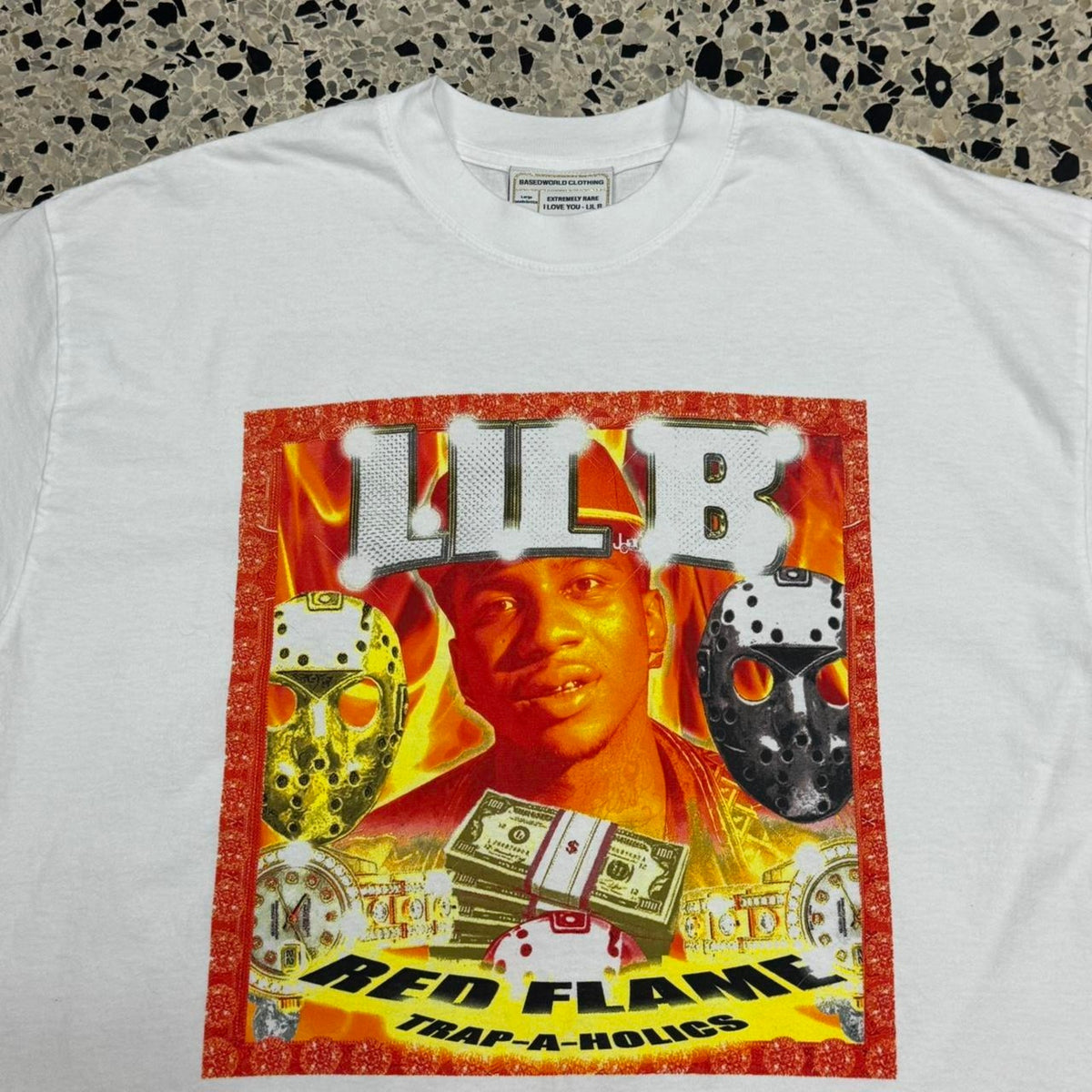 LIL B THE BASED GOD BASEDWORLD CLOTHING RED FLAME ALBUM COVER PROMO TEE: