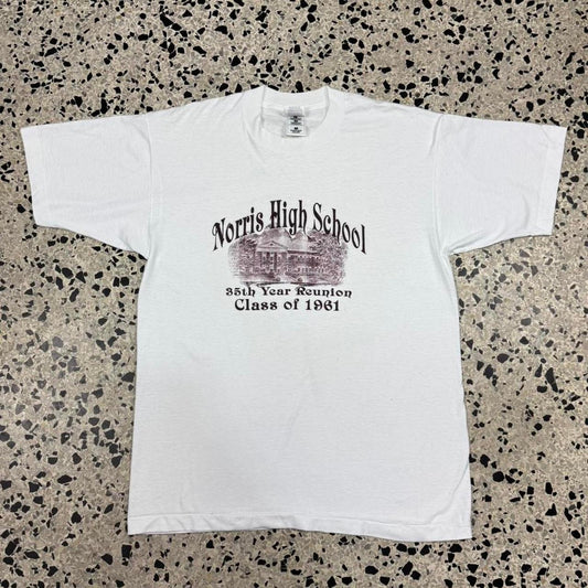 VINTAGE 90S SINGLE STITCH NORRIS HIGHSCHOOL CLASS OF 1961 REUNION TEE: