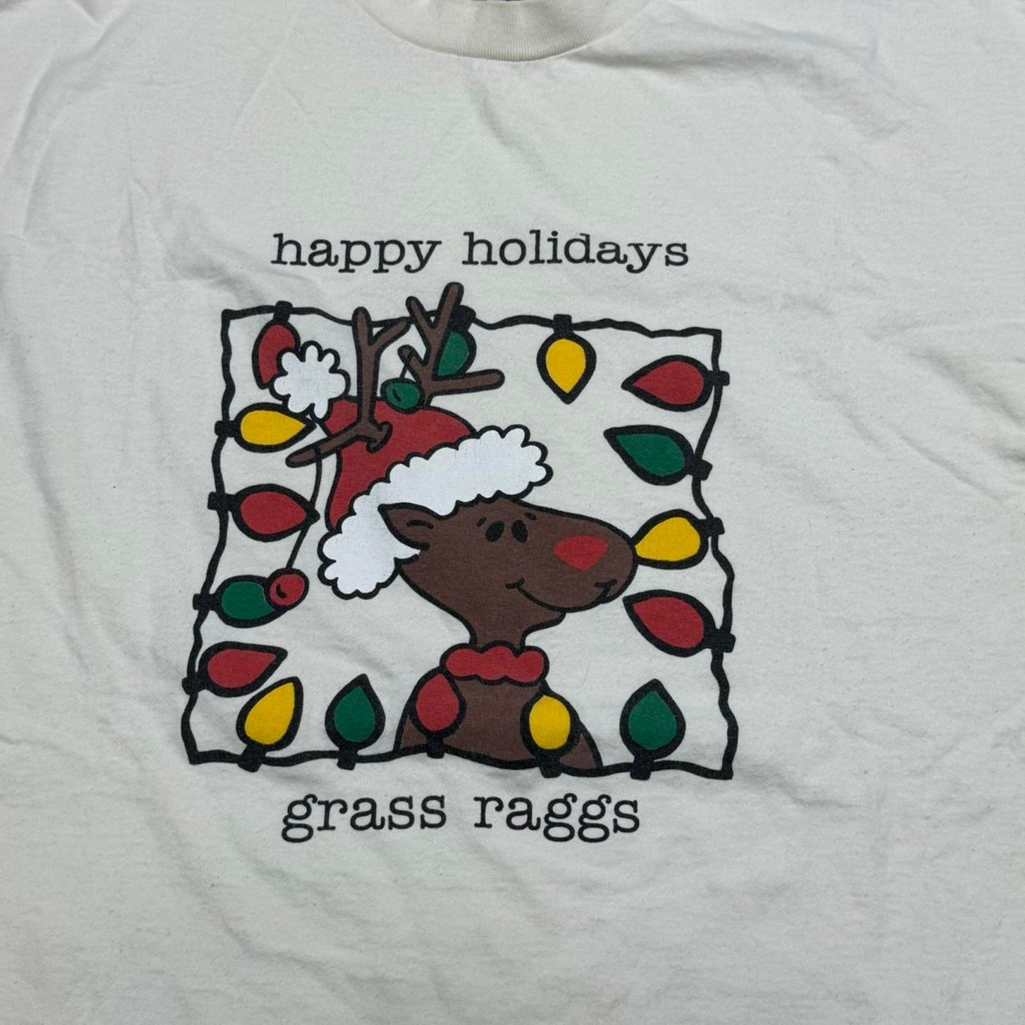 VINTAGE 90S SINGLE STITCH GRASS RAGGS HAPPY HOLIDAY RUDOLPH TEE: