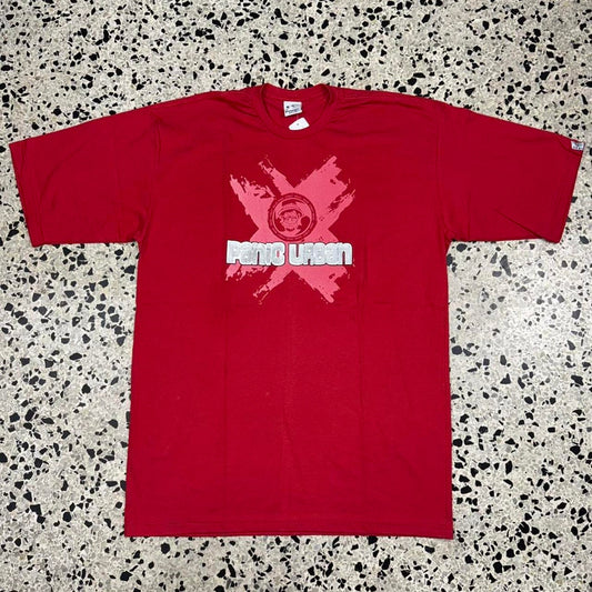 VINTAGE Y2K PANIC URBAN STREETWEAR DOUBLE SIDED SKATEBOARD TEE: