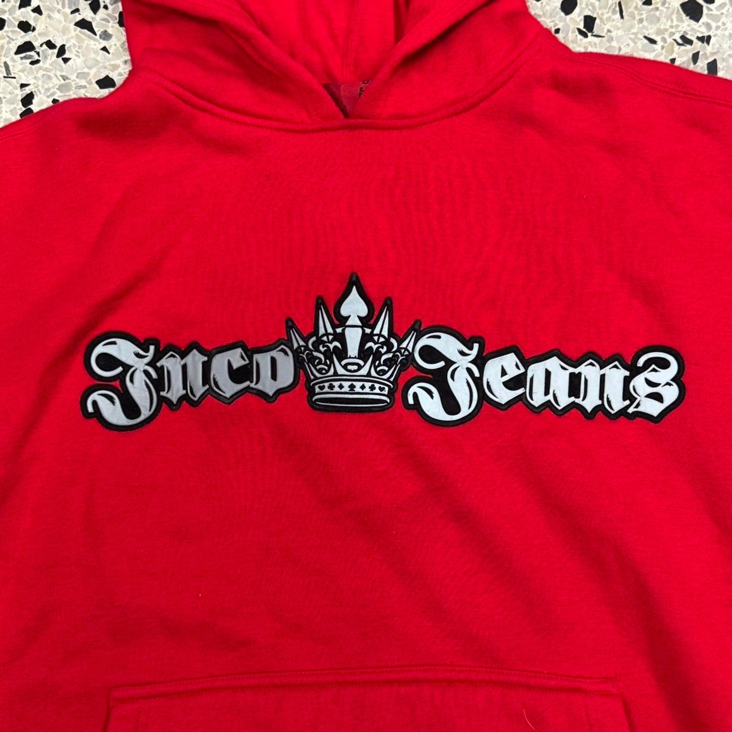 VINTAGE 90S Y2K JNCO JEANS CROWN REFLECTIVE RED HOODIE: