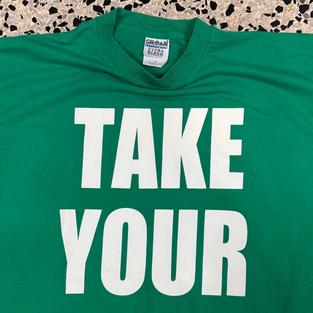 VINTAGE 90S Y2K TAKE YOUR TOP OFF FUNNY DOUBLE SIDED GREEN TEE:
