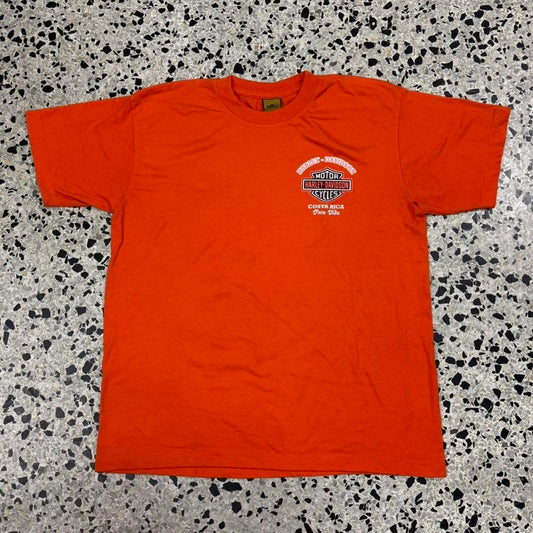 VINTAGE Y2K HARLEY DAVIDSON PURA VIDA CLASSIC EMBLEM ORANGE TEE: