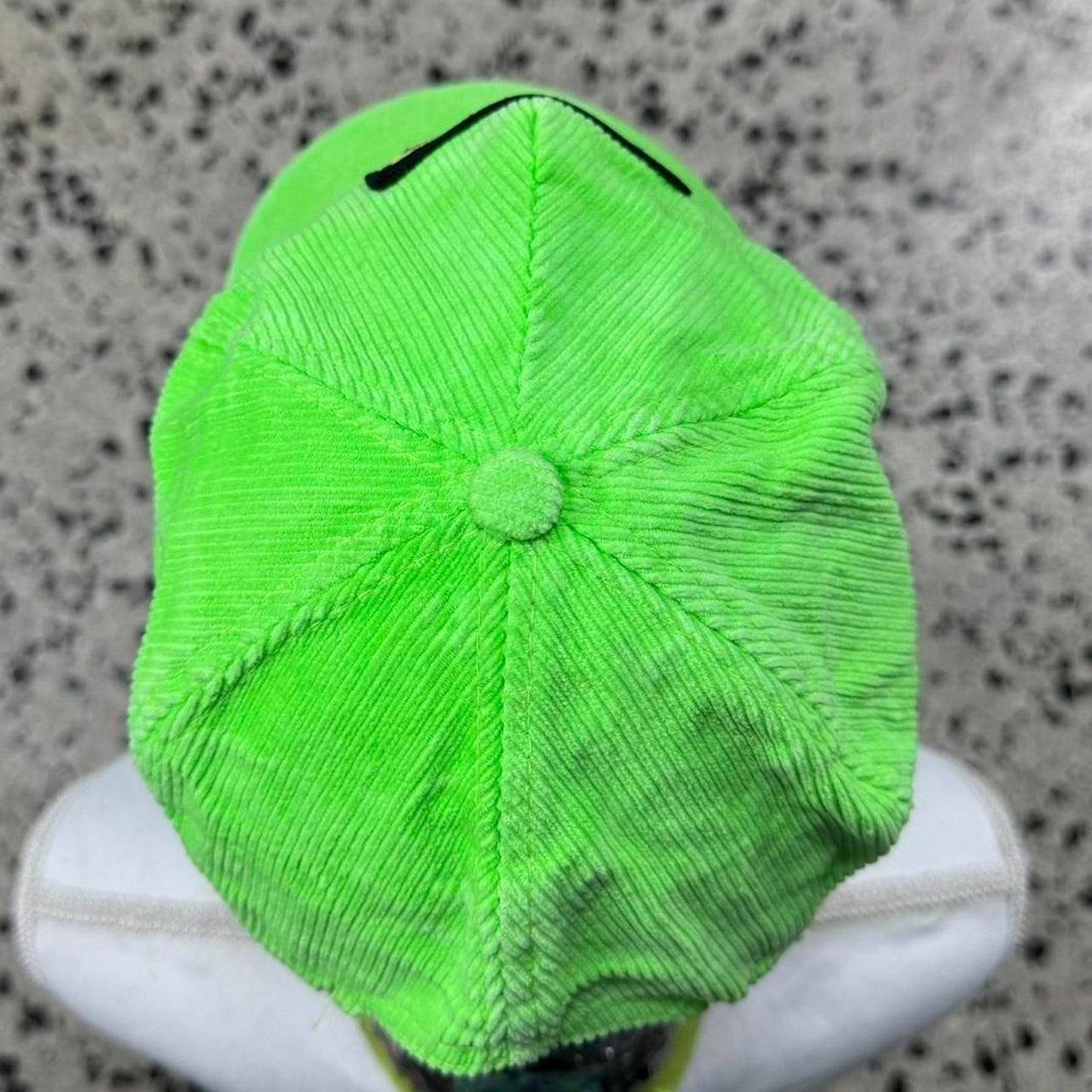 VINTAGE 90S HOT WILD THANG FLORIDA TOURIST CORDUROY LIME GREEN STRAPBACK HAT: