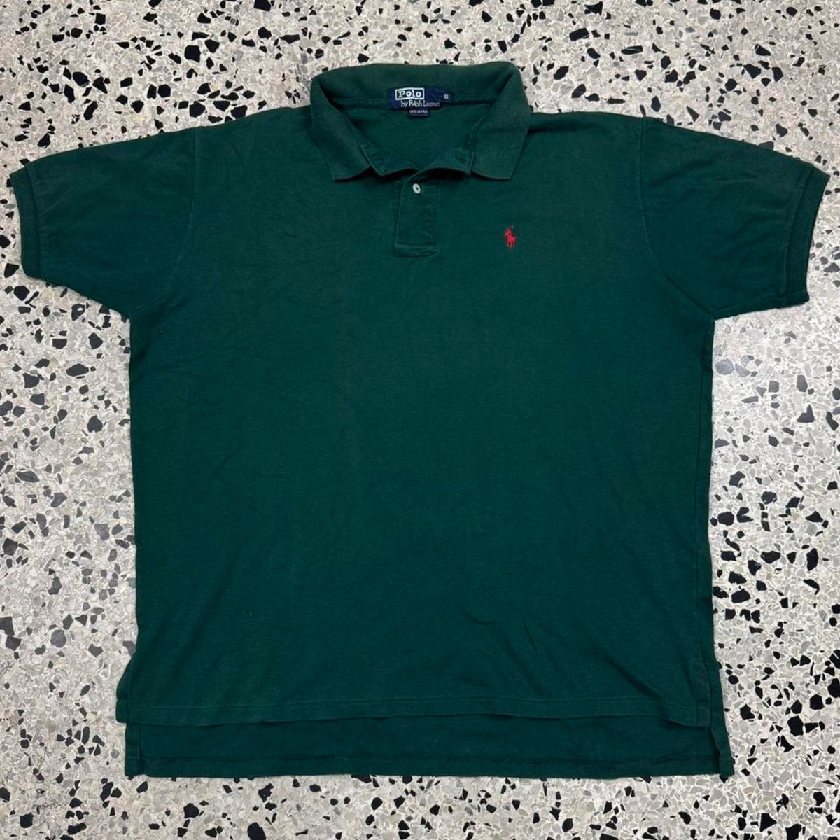 VINTAGE 80S 90S POLO RALPH LAUREN MADE IN USA FOREST GREEN POLO SHIRT: